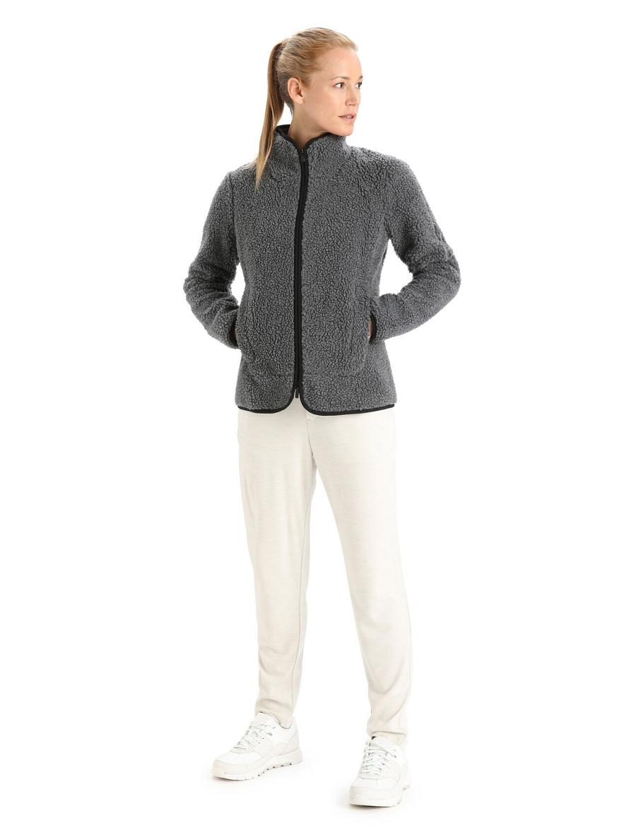 Bluzy Z Kapturem Icebreaker RealFleece™ Merino High Pile Long Sleeve Zip Damskie Szare Czarne | PL 1285TCEV